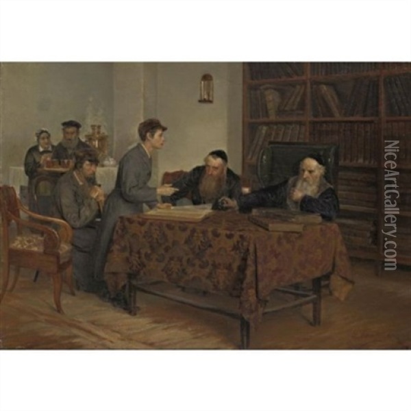 The Talmud Examination Oil Painting - Isaak Lwowitsh Asknasij