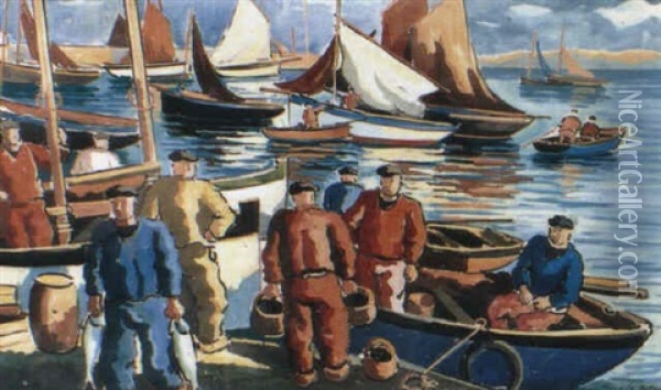 Le Port De Douarnenez Oil Painting - Pierre De Belay