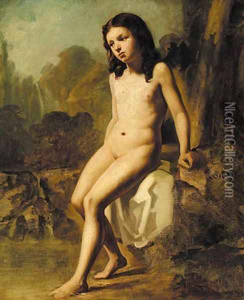 A female nude in a rocky landscape Oil Painting - Jean-Baptiste-Camille Corot