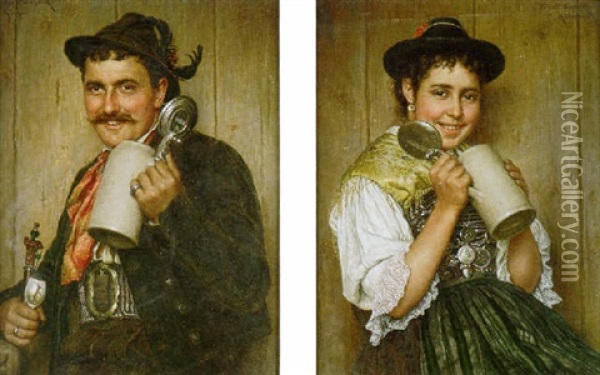 The Drinkers Oil Painting - Ernst Schmitz