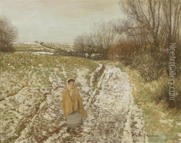A Woman On A Wintry Path Oil Painting - George Houston