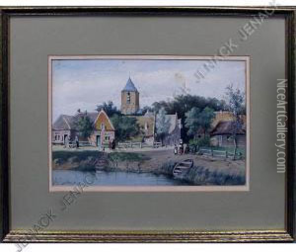 Village With Figures Oil Painting - Johan Gerard Smits