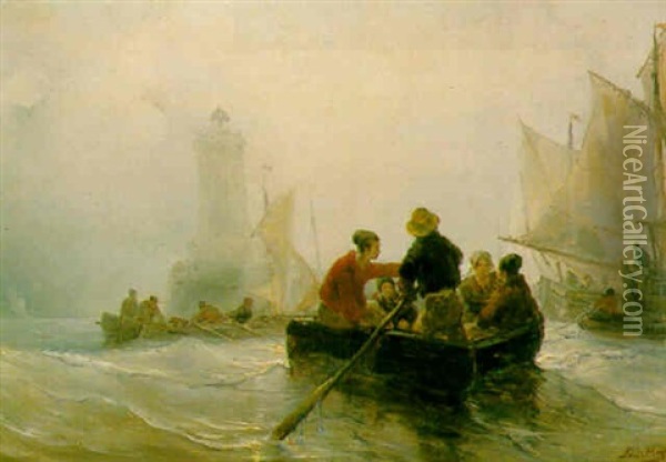 The Ferry Oil Painting - Johan Hendrik Meyer