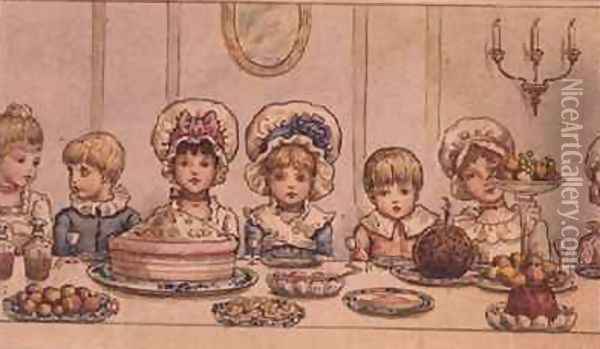 Supper from Christmas in Little Peopleton Manor in Illustrated London News Christmas Oil Painting - Kate Greenaway