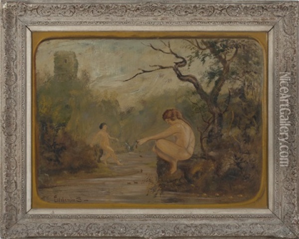 Bathers In A Romantic Landscape With Stream Oil Painting - Louis Michel Eilshemius