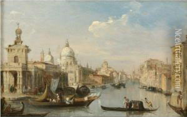 The Entrance To The Grand Canal With The Church Of Santa Mariadella Salute, Venice Oil Painting - Edward Pritchett