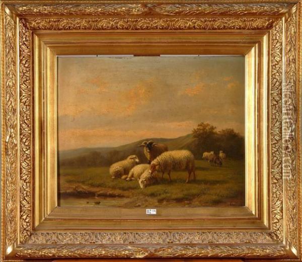 Moutons Au Pre Oil Painting - Louis Pierre Verwee