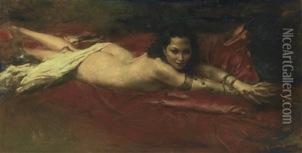 Portrait Of A Nude Oil Painting - Romualdo Locatelli