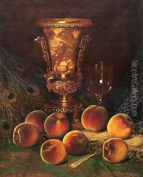 Still Life with Peaches and Marble Vase Oil Painting - William Mason Brown