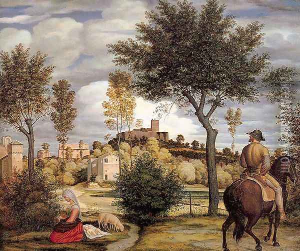 Ideal Landscape with Horseman 1822 Oil Painting - Woldemar Friedrich Olivier