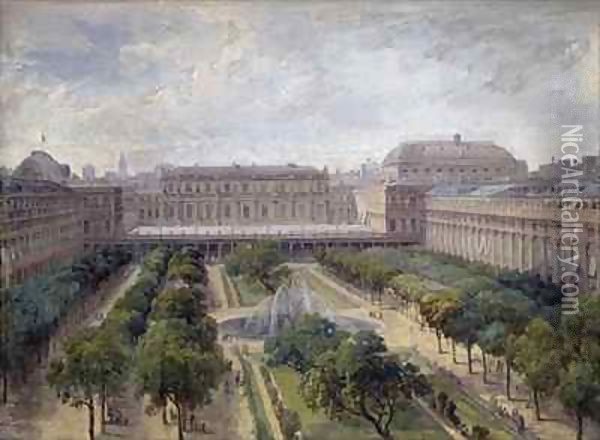 View of the Palais Royal, Paris Oil Painting - Jean Francois Armand Felix Bernard