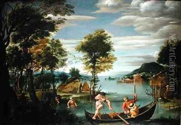 Landscape with Boats Oil Painting - Domenico Zampieri (Domenichino)