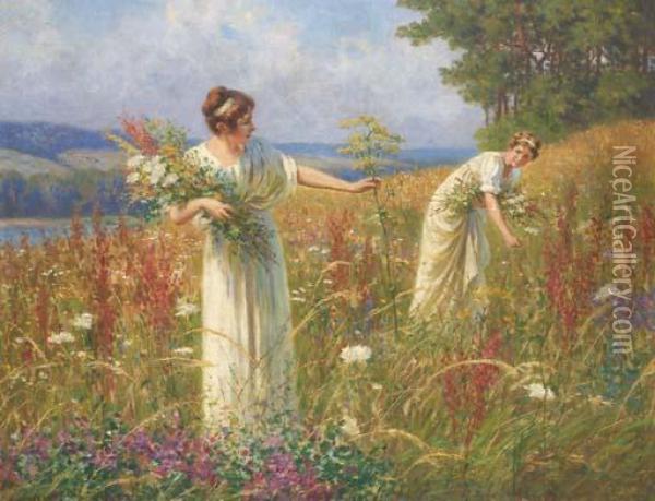 Picking Wildflowers Oil Painting - Leopold-Franz Kowalsky