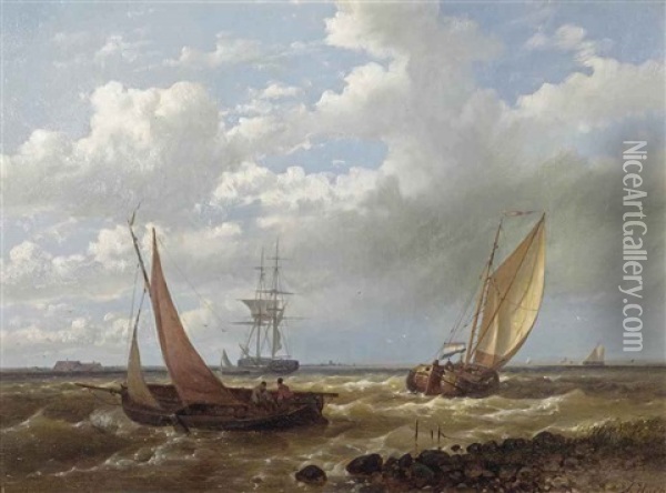 Dutch Sailing Vessels In Choppy Waters Oil Painting - Abraham Hulk the Elder