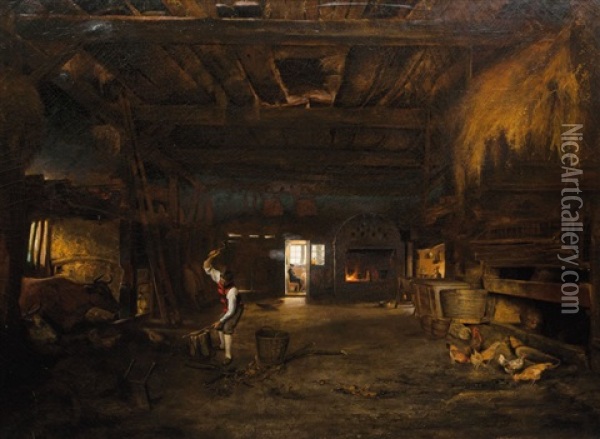 Daily Activities In The Farmhouse Oil Painting - Otto Doerr