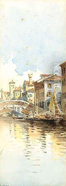 A Venetian backwater Oil Painting - Angelos Giallina
