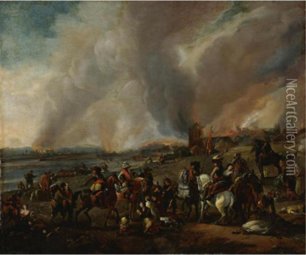 The Sack Of A Village Oil Painting - Pieter Wouwermans or Wouwerman