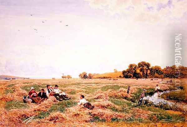 Harvesters Lunching by a Stream Oil Painting - Robert Thorne-Waite