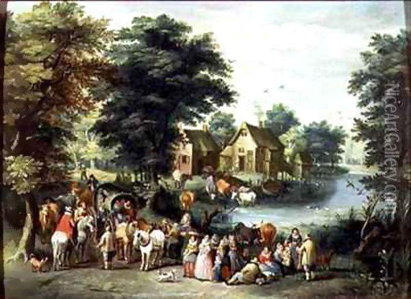 A Village Scene Oil Painting - Charles Beschey