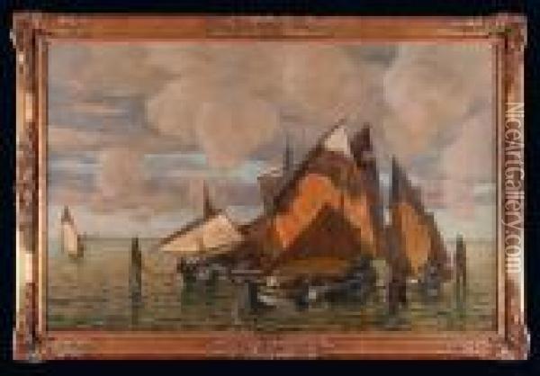 Lodzie Rybackie W Lagunie Po Deszczu Oil Painting - Ludwig Dill