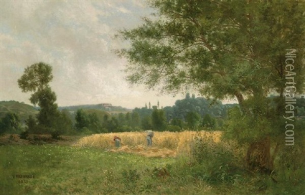 La Fenaison Oil Painting - Anatole Alfred Theodore Delangle