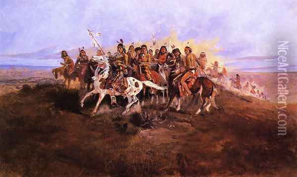 The War Party Oil Painting - Charles Marion Russell