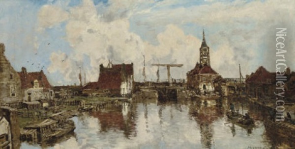 Haven Te Hindeloopen - The Harbour In Summer Oil Painting - Johan Hendrik van Mastenbroek