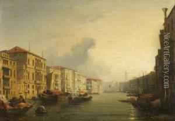 Vue Du Grand Canal A Venise Vers Le Pont Du Rialto Oil Painting - Jules Romain Joyant