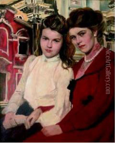 Madre E figlia Ritratte A Venezia Oil Painting - Alexis Vollon