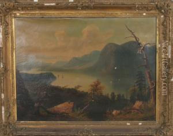 Landscape Of River Valley With Figure And Boats Oil Painting - Paul I Ritter
