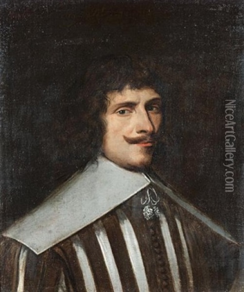 Portrait Of A Gentleman, Bust-length, In A Brown Doublet Slashed To Reveal White, With A White Collar Oil Painting - Luigi Primo