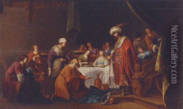 Joseph And Benjamin Oil Painting - Claes Cornelisz Moeyaert