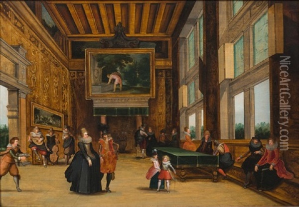 Elegants Dans Un Palais Oil Painting - Louis de Caullery