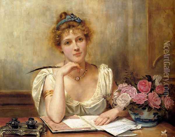 Penning A Letter Oil Painting - George Goodwin Kilburne