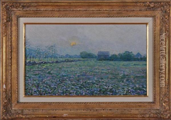 Blue Flower Meadow Oil Painting - Blondelle E. Malone
