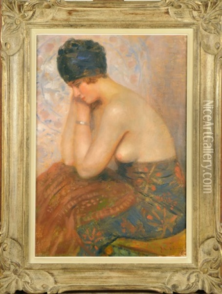 Elegante Assise Oil Painting - Gustav Max Stevens