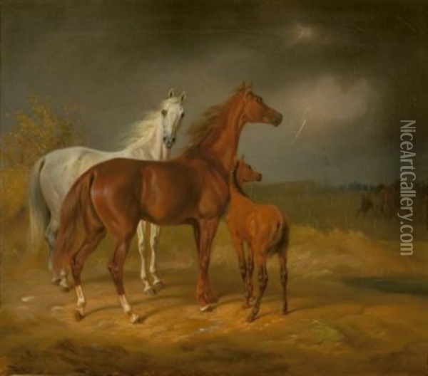 Pferde Im Gewitter Oil Painting - Albrecht Adam
