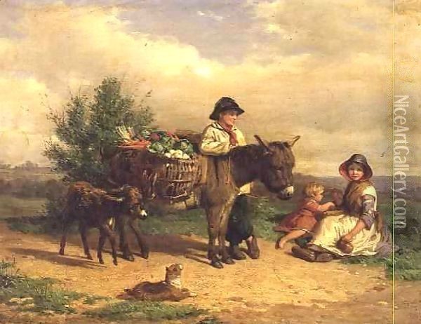A Pause on the Way to Market Oil Painting - J.O. Banks
