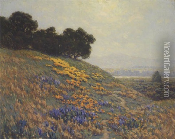 Landscape With Poppies And Lupine Oil Painting - Granville S. Redmond