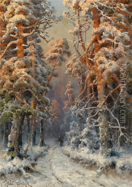 Winterwald (collab. W/workshop) Oil Painting - Yuliy Yulevich (Julius) Klever