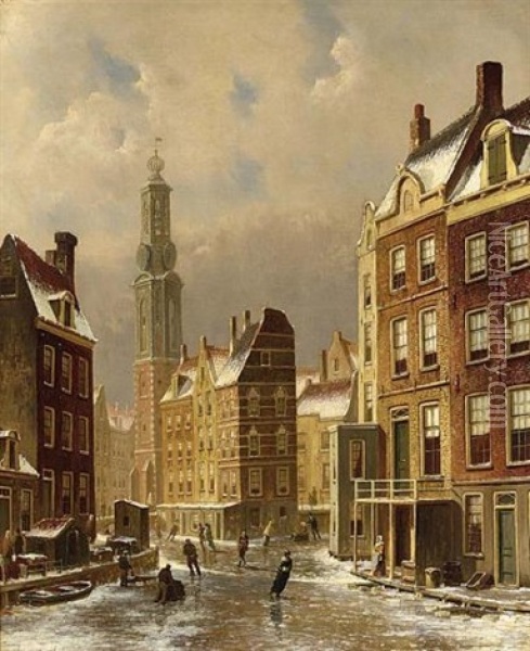 A View Of The Munttoren, Amsterdam Oil Painting - Oene Romkes De Jongh
