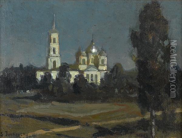 Church Cupolas Bathed In Moonlight Oil Painting - Stanislaw Zukowski