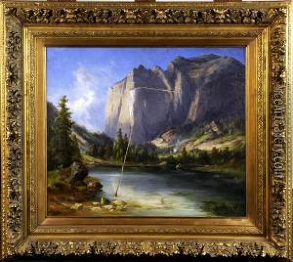 Paysage, Montagne Et Lac Oil Painting - Francois Roffiaen