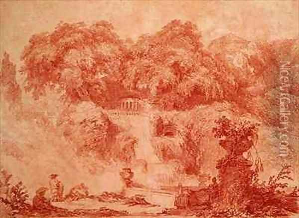 Gardens of the Villa dEste from the foot of the waterfall Oil Painting - Jean-Honore Fragonard