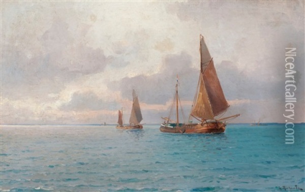 Evening At Sea Oil Painting - Ludvig Otto Richarde