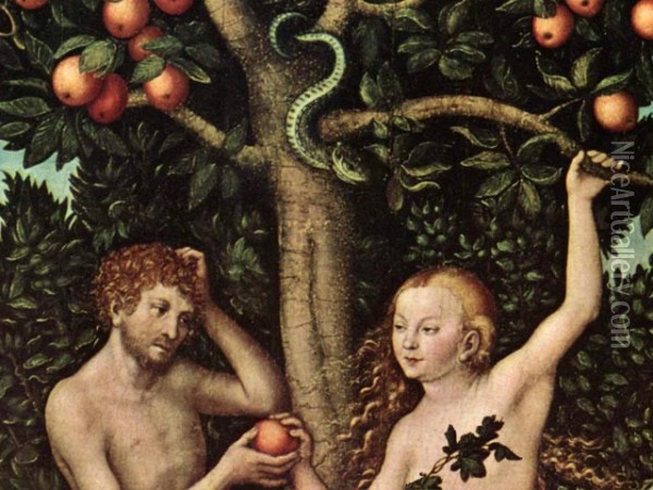 Adam And Eva Oil Painting - Lucas The Elder Cranach