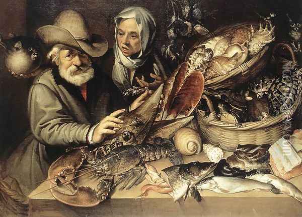 The Fishmonger's Shop 1580s Oil Painting - Bartolomeo Passerotti