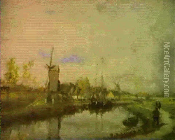Paysage Au Moulin Oil Painting - Cesar De Cock
