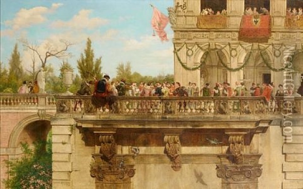 Elegant Figures On A Balcony Oil Painting - Tomas Moragas Torras