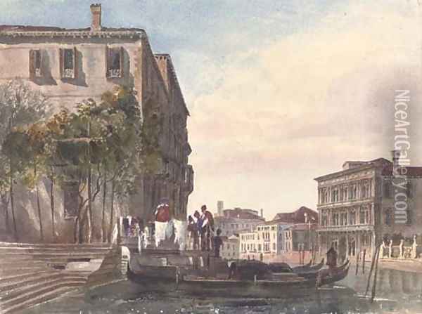 A traghetto at the steps of S. Stae, Venice Oil Painting - Harriet Cheney